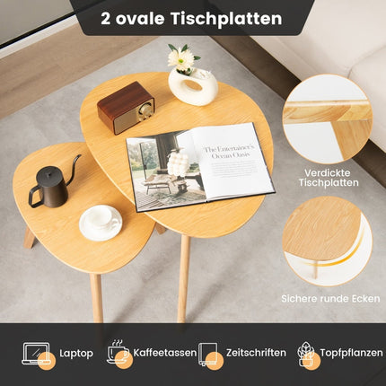2-teiliges Couchtisch-Set, dreieckiges Holzdesign