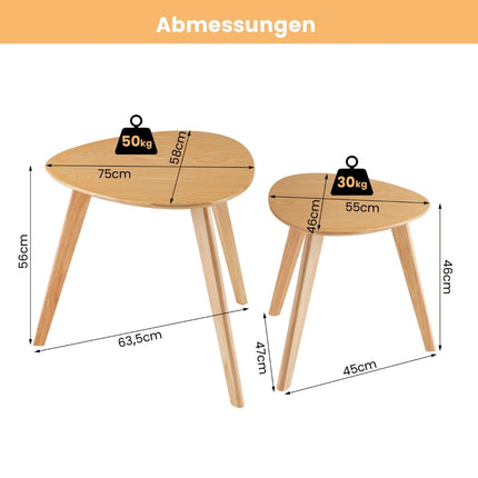 2-teiliges Couchtisch-Set, dreieckiges Holzdesign