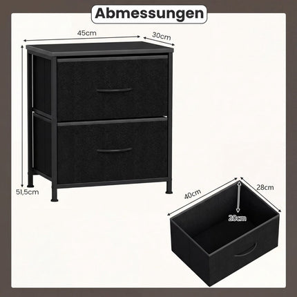 Ensemble de 2 tables de chevet avec 2 tiroirs en tissu et structure en métal