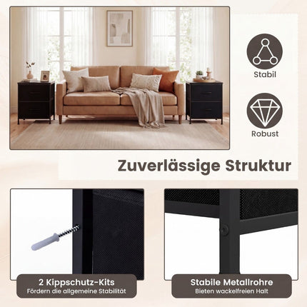 Ensemble de 2 tables de chevet avec 2 tiroirs en tissu et structure en métal