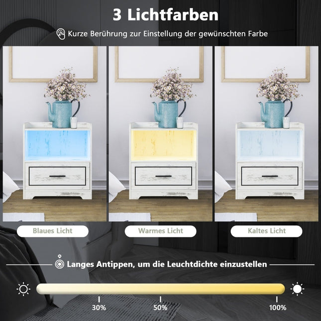 2er-Nachttisch-Set mit LED-Beleuchtung und USB-Ladefunktion