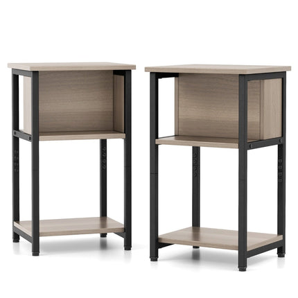 Ensemble de 2 tables de chevet avec étagères et pieds réglables