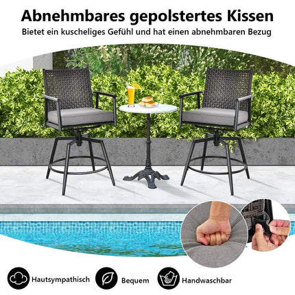 2er Set Barhocker für den Außenbereich, Schwarz, 360° drehbarer Sitz