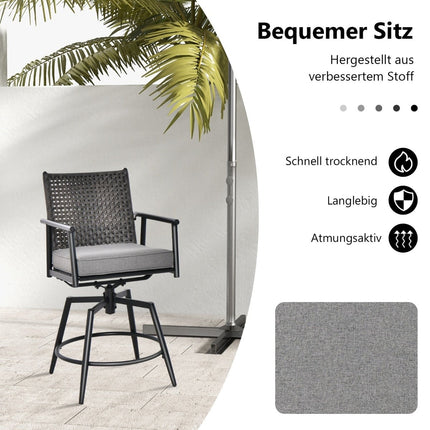 2er Set Barhocker für den Außenbereich, Schwarz, 360° drehbarer Sitz