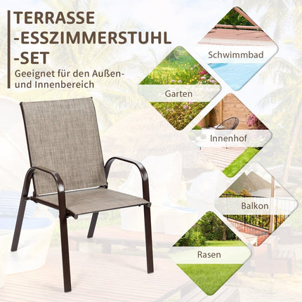 2er-Set Outdoor-Bistrostühle, geschwungene Armlehnen, Metallgestell
