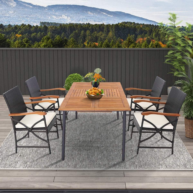 2-teilige PE-Rattan-Terrassenstühle mit Kissen und Armlehnen