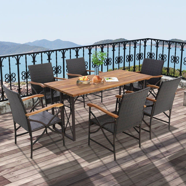 2-teilige PE-Rattan-Terrassenstühle mit Kissen und Armlehnen