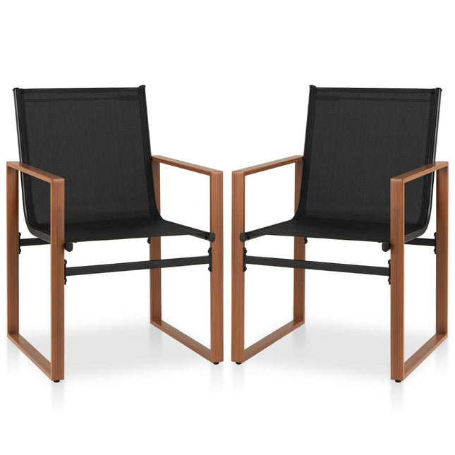 2-teiliges Terrassenstuhl-Set, atmungsaktiver Stoff, Schwarz