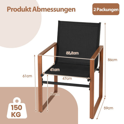 2-teiliges Terrassenstuhl-Set, atmungsaktiver Stoff, Schwarz