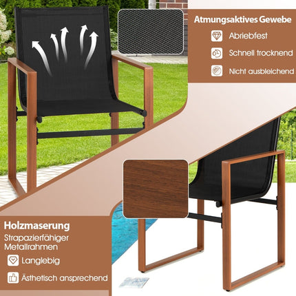 2-teiliges Terrassenstuhl-Set, atmungsaktiver Stoff, Schwarz