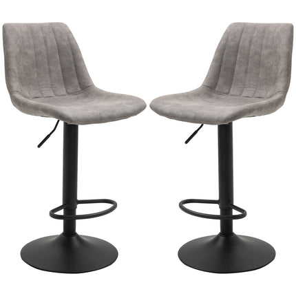 Tabourets de bar rétro 2 pièces, microfibre grise, hauteur réglable