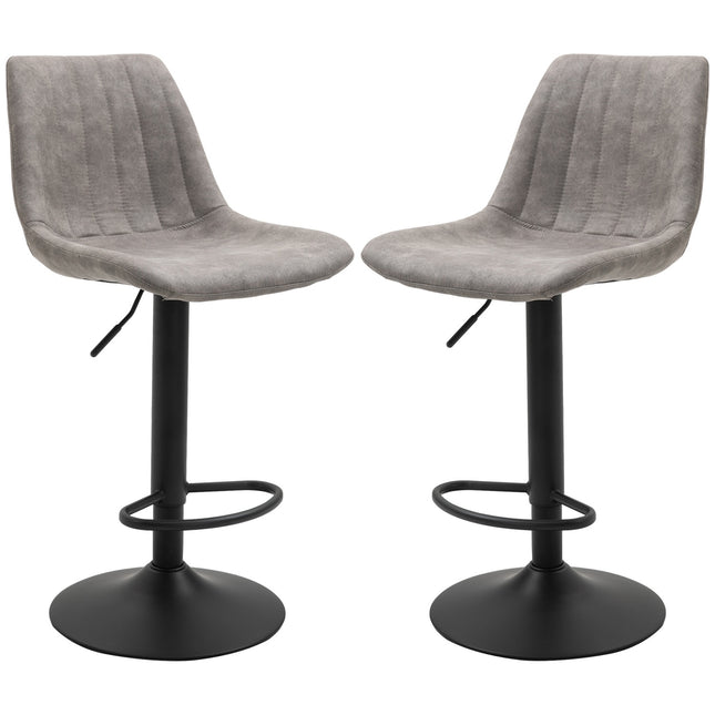 Tabourets de bar rétro 2 pièces, microfibre grise, hauteur réglable