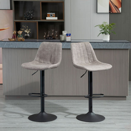Tabourets de bar rétro 2 pièces, microfibre grise, hauteur réglable