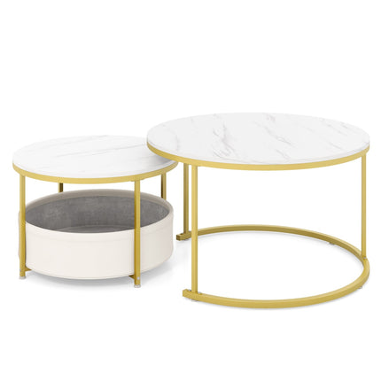 Ensemble de 2 tables basses rondes avec panier de rangement