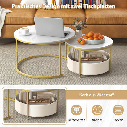 Ensemble de 2 tables basses rondes avec panier de rangement