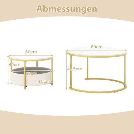Ensemble de 2 tables basses rondes avec panier de rangement