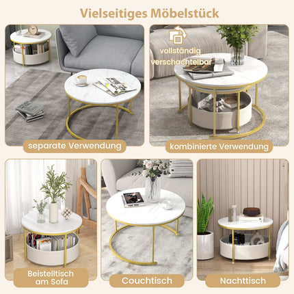 Ensemble de 2 tables basses rondes avec panier de rangement