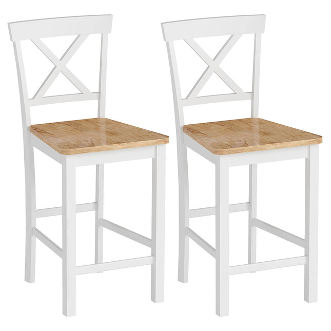 Tabourets de bar en bois d'hévéa, 2 pièces, chêne et blanc, assise de 60 cm