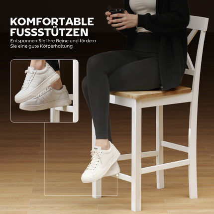 Tabourets de bar en bois d'hévéa, 2 pièces, chêne et blanc, assise de 60 cm