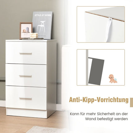 2-teiliges Nachtschränkchen-Set in Weiß mit 3 Schubladen, 66,5 cm
