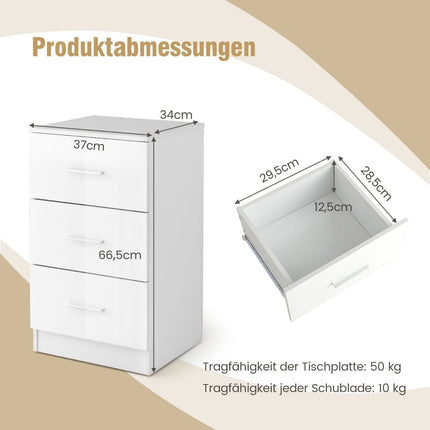 2-teiliges Nachtschränkchen-Set in Weiß mit 3 Schubladen, 66,5 cm