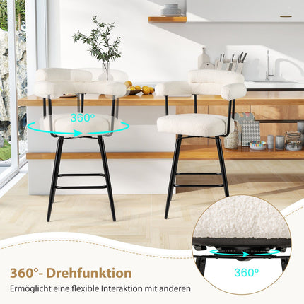 Tabourets de bar pivotants blancs en 2 pièces, sièges pivotants à 360°