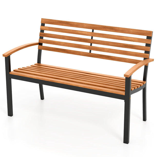 Banc de jardin 2 places en bois d'acacia avec accoudoirs