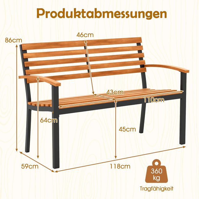 Banc de jardin 2 places en bois d'acacia avec accoudoirs