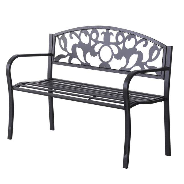 Outdoor-Metallgartenbank, schwarz, 2-Sitzer mit Armlehnen