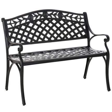 Banc de jardin 2 places en aluminium noir avec accoudoirs