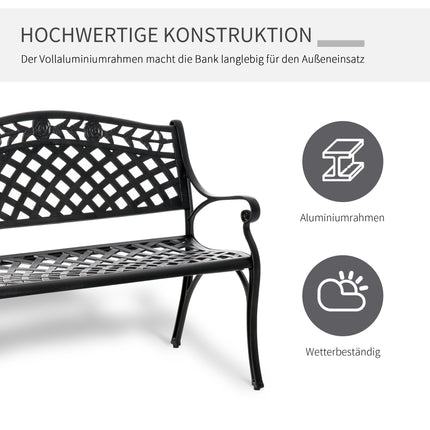 Banc de jardin 2 places en aluminium noir avec accoudoirs
