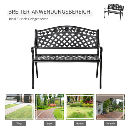 Banc de jardin 2 places en aluminium noir avec accoudoirs