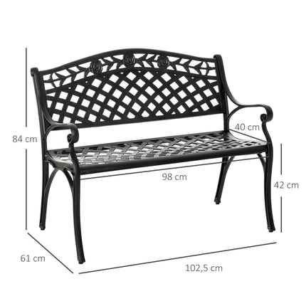 Banc de jardin 2 places en aluminium noir avec accoudoirs
