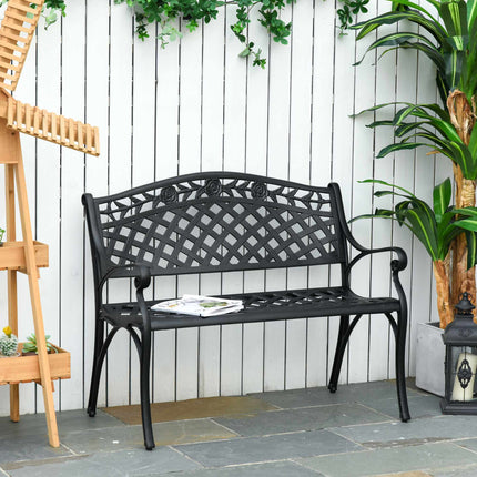 Banc de jardin 2 places en aluminium noir avec accoudoirs