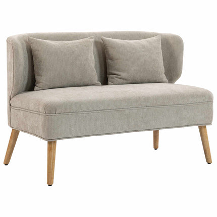 Canapé 2 places en chenille, dossier à oreilles, pieds en hévéa, beige