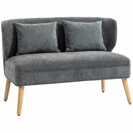 Canapé 2 places en chenille, dossier à oreilles, pieds en hévéa, gris