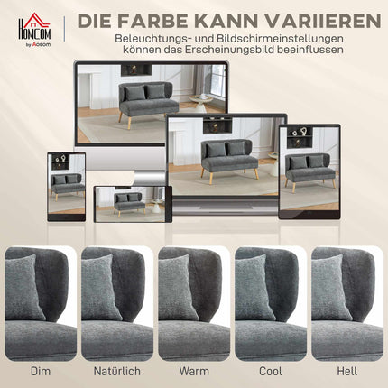 Canapé 2 places en chenille, dossier à oreilles, pieds en hévéa, gris