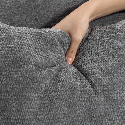 Canapé 2 places en chenille, dossier à oreilles, pieds en hévéa, gris