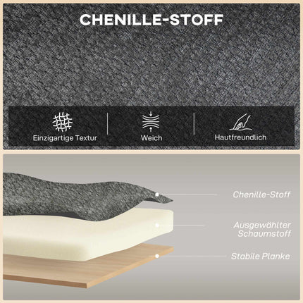 Canapé 2 places en chenille, dossier à oreilles, pieds en hévéa, gris