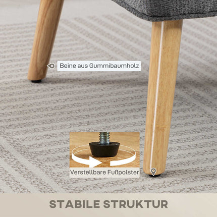 Canapé 2 places en chenille, dossier à oreilles, pieds en hévéa, gris