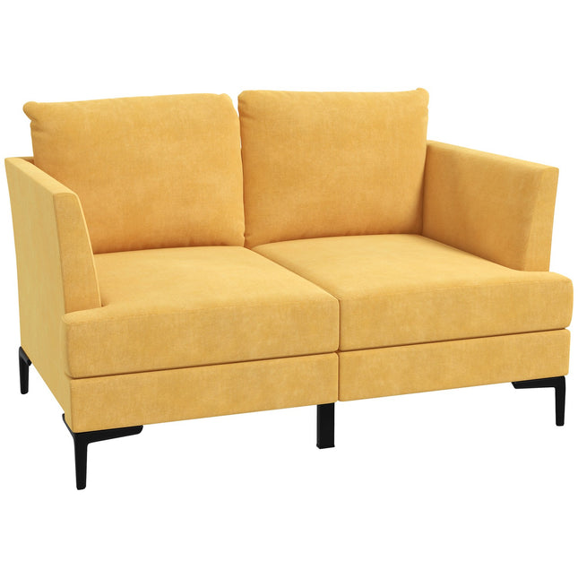 Gelbes Retro-Zweisitzer-Sofa, Leinenoptik, 300 kg Tragkraft