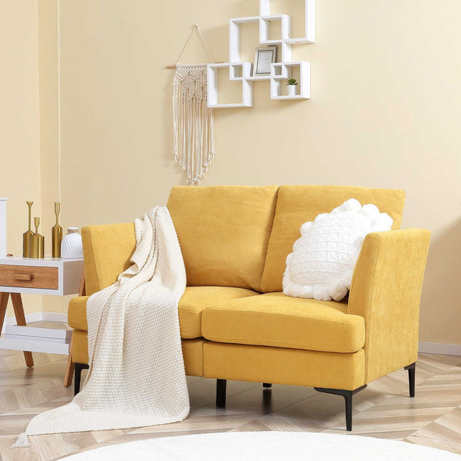 Gelbes Retro-Zweisitzer-Sofa, Leinenoptik, 300 kg Tragkraft