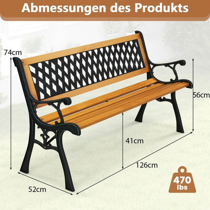 Banc de jardin 2 places, bois et fer résistant aux intempéries