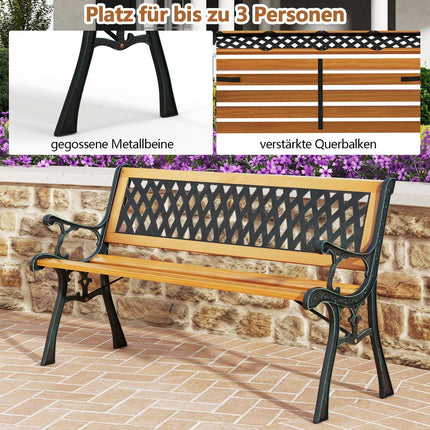 Banc de jardin 2 places, bois et fer résistant aux intempéries