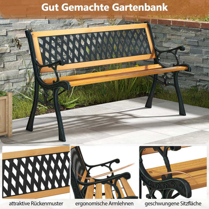 Banc de jardin 2 places, bois et fer résistant aux intempéries