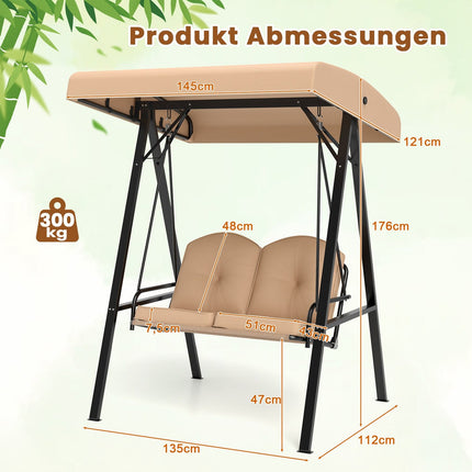 2-Sitzer Hollywoodschaukel mit verstellbarem Sonnendach, Beige