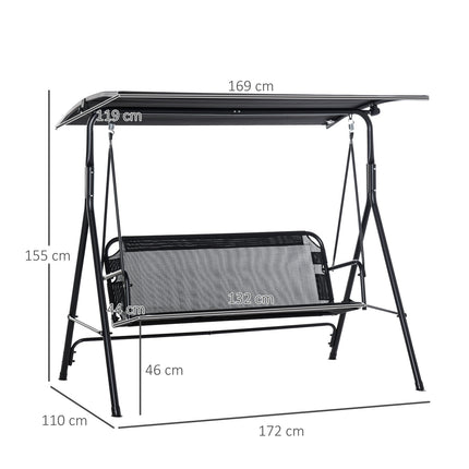 Verstellbare 2-Sitzer-Hollywoodschaukel, UV-beständiges schwarzes Metall