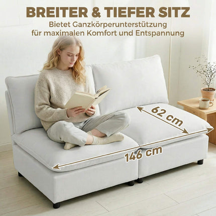 2-Sitzer Modulsofa, 146 cm Kunstleder, Grau