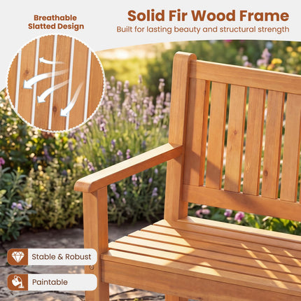 Banc d'extérieur 2 places en bois de sapin naturel avec accoudoirs