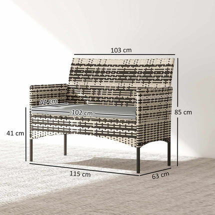 Canapé d'extérieur 2 places en rotin avec coussins, gris foncé